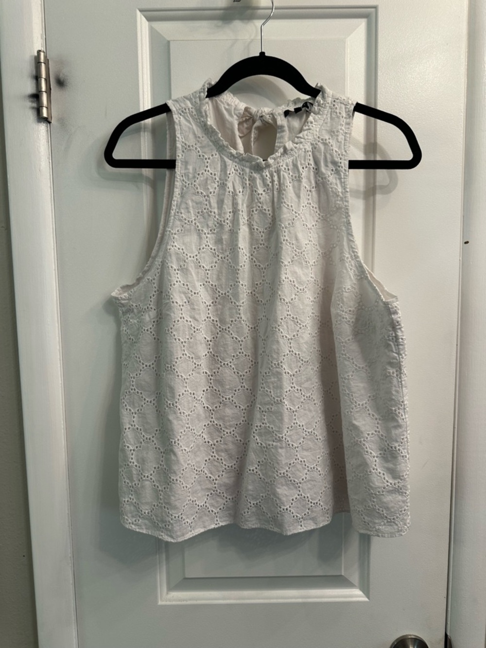 White Eyelet 100% Cotton Ruffle-Neck Sleeveless Top by 1. State